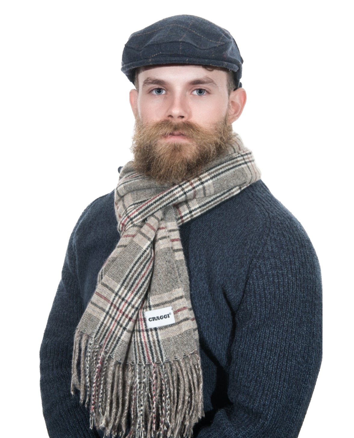 Mens Check Scarf Sand Red Plaid Country Scarf