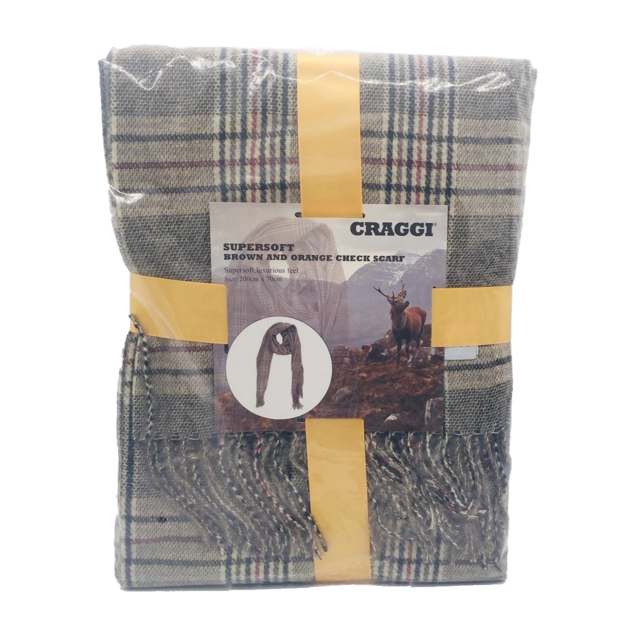 Mens Check Scarf Sand Red Plaid Country Scarf