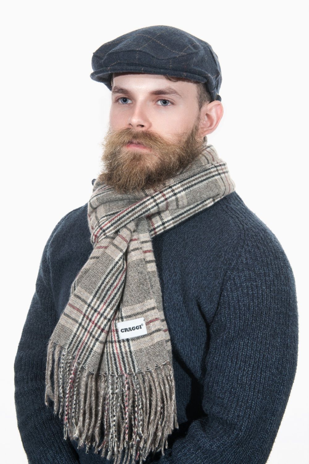 Mens Check Scarf Sand Red Plaid Country Scarf