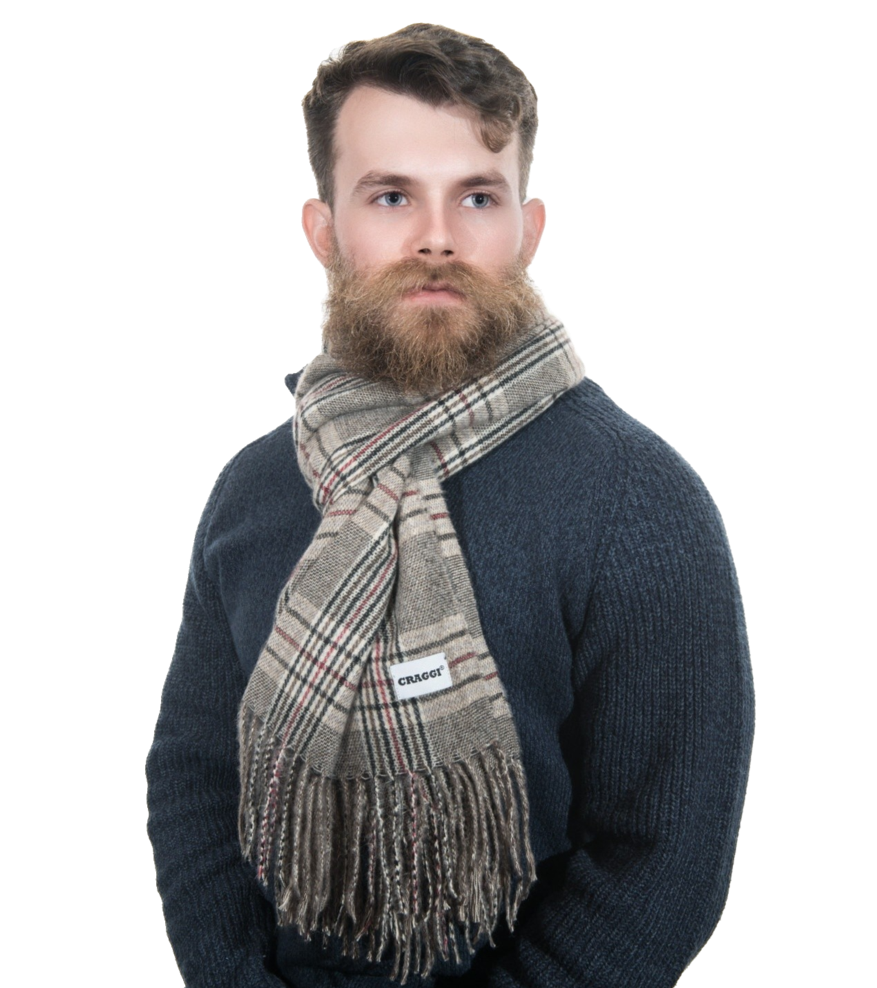 Mens Check Scarf Sand Red Plaid Country Scarf