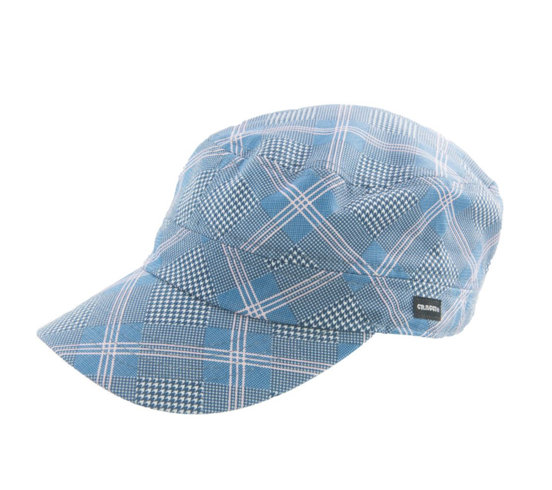 Newsboy Cap Blue Pink Check Military Hat CRAGGI