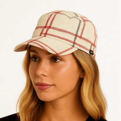 Newsboy Cap Sports Holiday Cap Stone Blue Red Check Adjustable