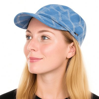 Newsboy Cap Sports Holiday Hat Blue Pink Check Adjustable