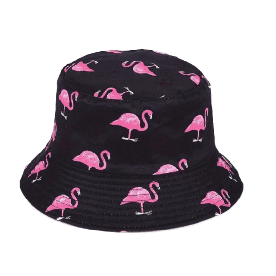 Reversible Bucket Hat Flamingo Black Summer Hat