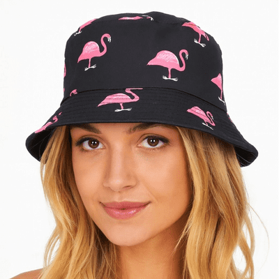 Reversible Bucket Hat Flamingo Black Summer Hat