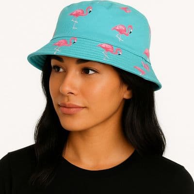 Reversible Bucket Hat Flamingo Blue Holiday Hat
