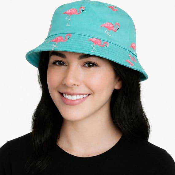 Reversible Bucket Hat Flamingo Blue Holiday Hat