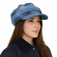 Tweed Baker Boy Hat Blue Plaid Newsboy Cap