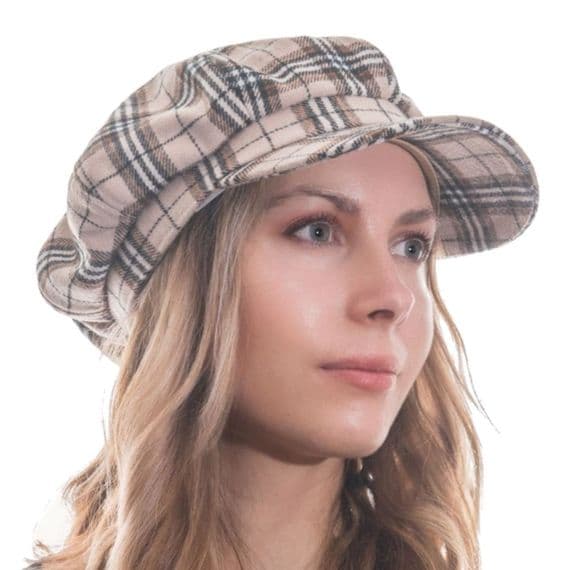 Tweed Baker Boy Hat Newsboy Cap Sand Check Shelby Hat