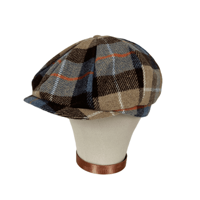 Tweed Newsboy Cap Brown Blue Plaid Flat Cap