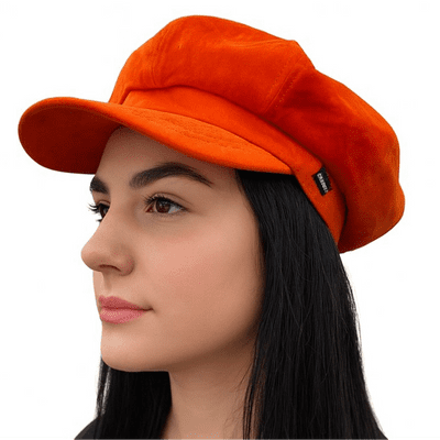Velvet Baker Boy Hat Orange Velvet Newsboy Cap by CRAGGI