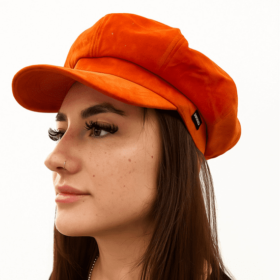 Velvet Baker Boy Hat Orange Velvet Newsboy Cap by CRAGGI