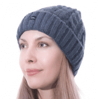 Womens Bobble Hat Blue Knitted Pom Beanie Ski Hat