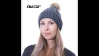 Womens Bobble Hat Blue Knitted Pom Beanie Ski Hat