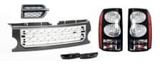 LR DISCOVERY 3 BLACK LED TAIL LIGHTS, FRONT GREY & SILVER GRILLE KIT & VENT