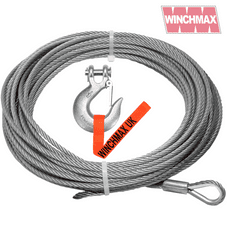 WINCHMAX STEEL ROPE 26M X 9.5MM, HOLE FIX. 3/8 INCH CLEVIS HOOK. FOR WINCHES UP TO 13,500LB.