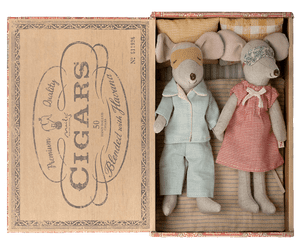 Maileg Mum and Dad Mouse in Cigar Box