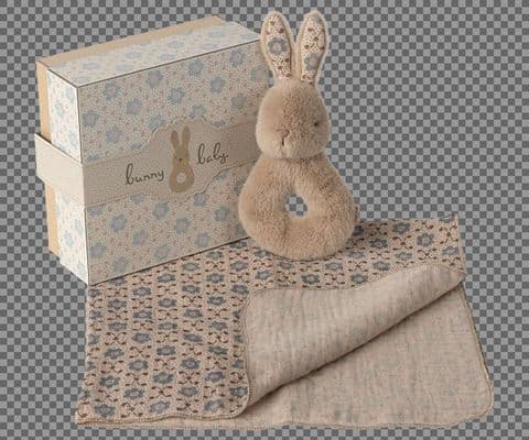 Maileg, Rabbit rattle set - Cream peach