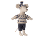 Maileg, Winter mouse with ski set, Dad - Blue
