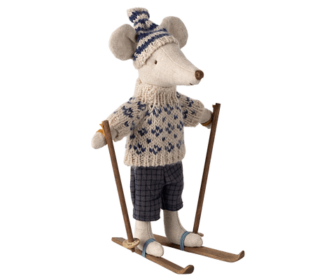 Maileg, Winter mouse with ski set, Dad - Blue