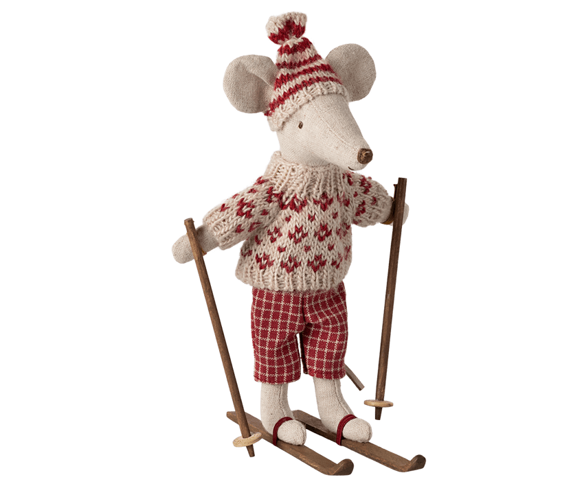 Maileg, Winter mouse with ski set, Mum - Red