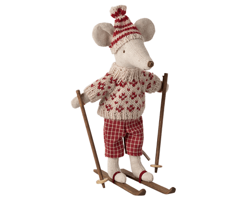 Maileg, Winter mouse with ski set, Mum - Red