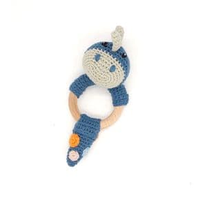 Pebble, Wooden Teether Ring - Organic Dinosaur Blue