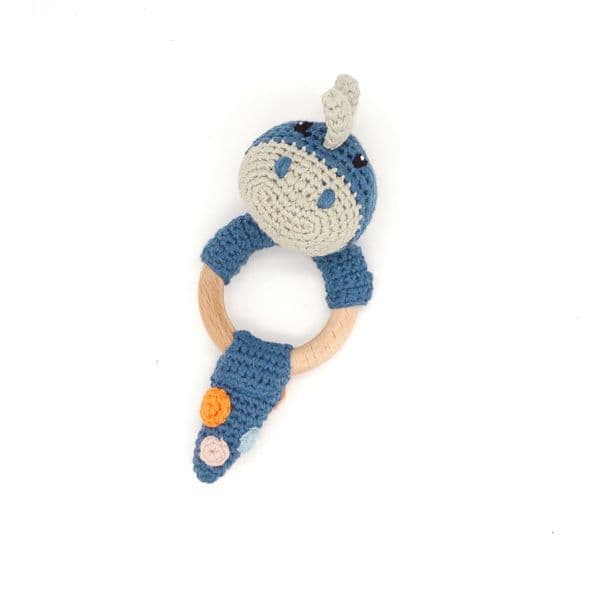 Pebble, Wooden Teether Ring - Organic Dinosaur Blue