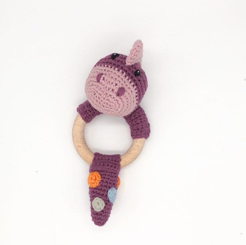 Pebble, Wooden Teether Ring - Organic Dinosaur Purple