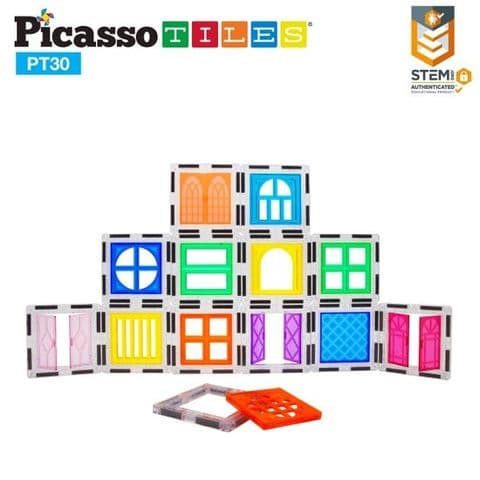 Picasso Tiles, 30 Piece Window and Door Clip On Magnetic Tiles