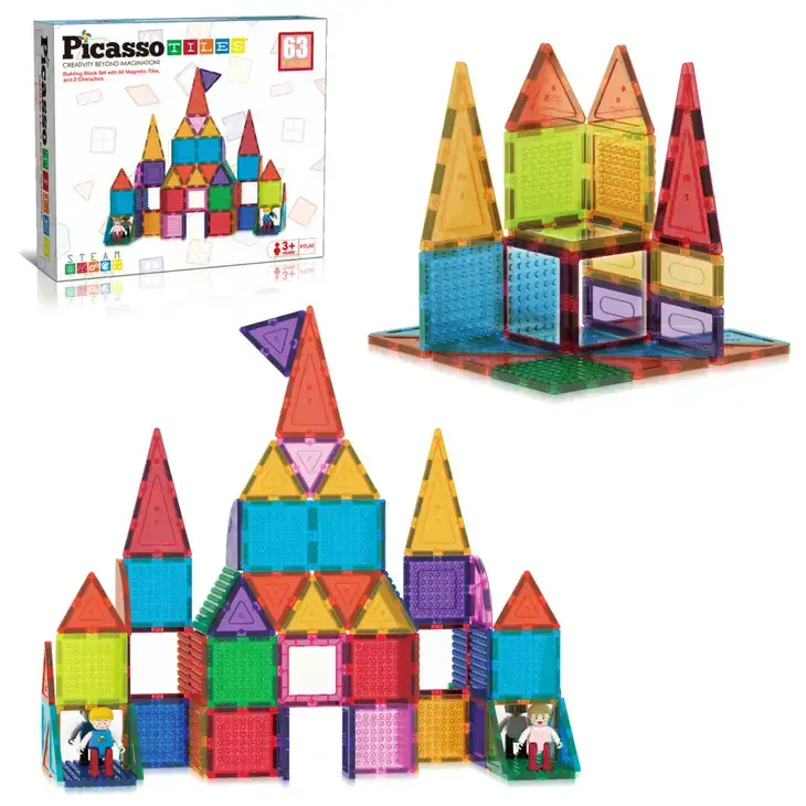 Picasso Tiles, 63 Piece Magnetic Building Tiles Toy Set