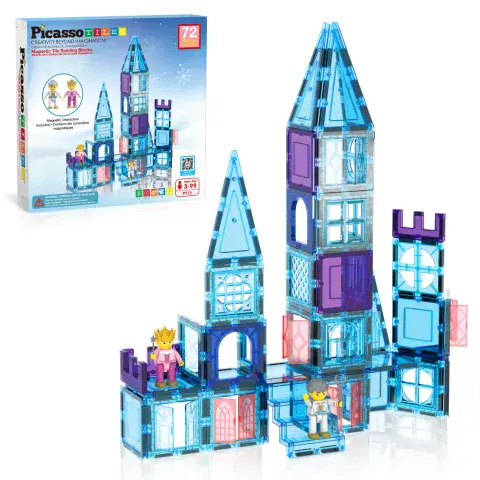 Picasso Tiles, 72 Piece Magnetic Building Tiles Castle Winter Ice Theme