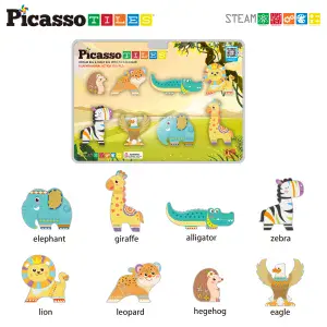Picasso Tiles, 8pc Magnet Building Blocks Safari Animal Magnetized Figures