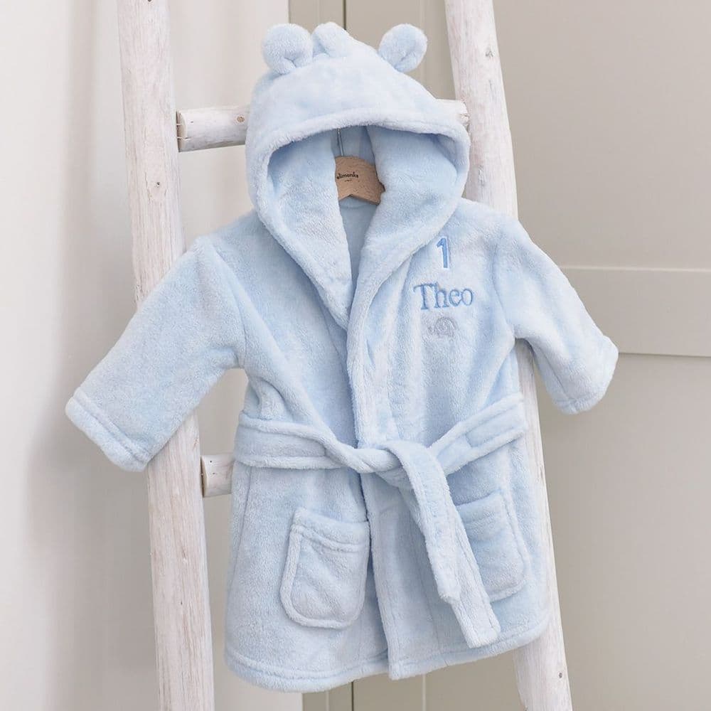 Personalised Blue Baby Dressing Gown With Ears And Age