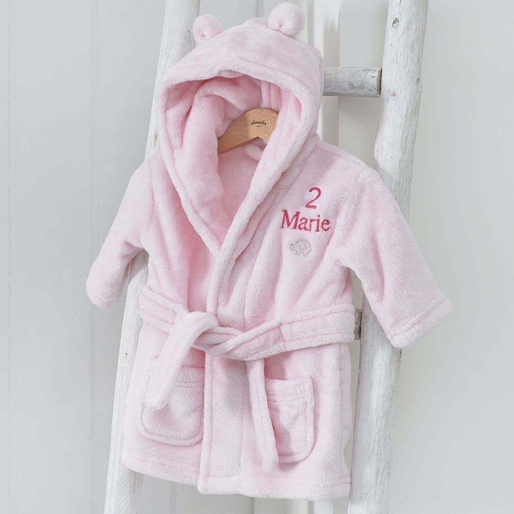 Personalised Pink Baby Dressing Gown With Ears And Age