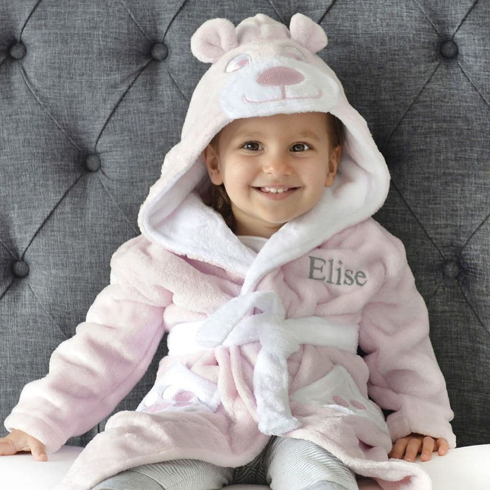 Personalised Pink Teddy Hooded Baby Dressing Gown