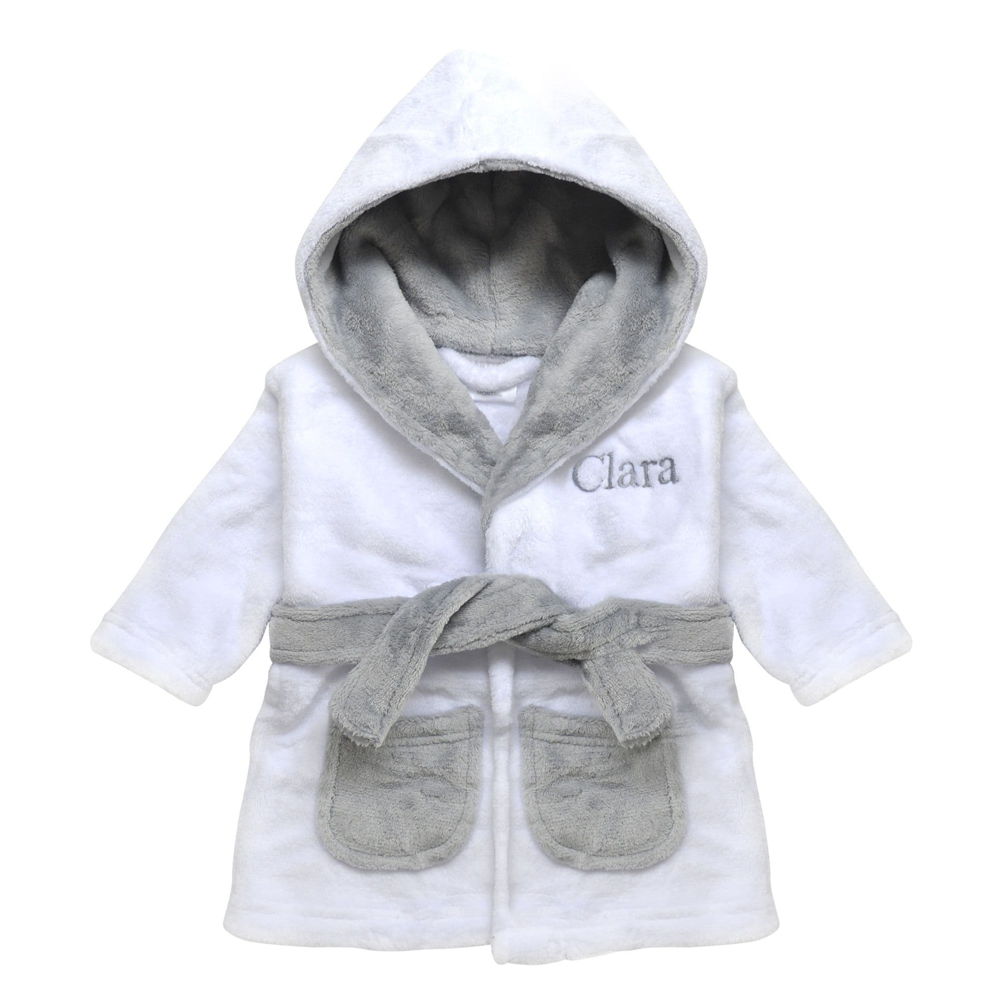 Personalised White And Grey Baby Dressing Gown