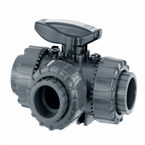 3 way T Port Ball Valve - Plain Union Ends - PTFE Seat - EPDM Seals