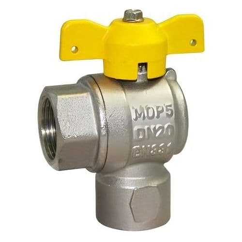 Brass Angle Pattern Ball Valve  EN331 Gas Approved  BSPP Female