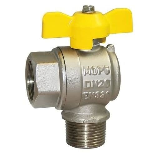 Brass Angle Pattern Ball Valve  EN331 Gas Approved  BSPP Male x Female