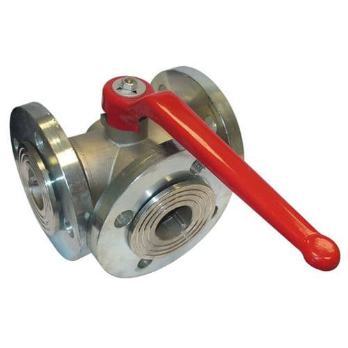 Brass Ball Valve  3 Way  L Port  Rotating Flanges PN16