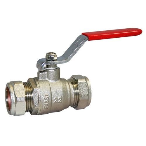 Brass Ball Valve  Compression Ends  Red Lever