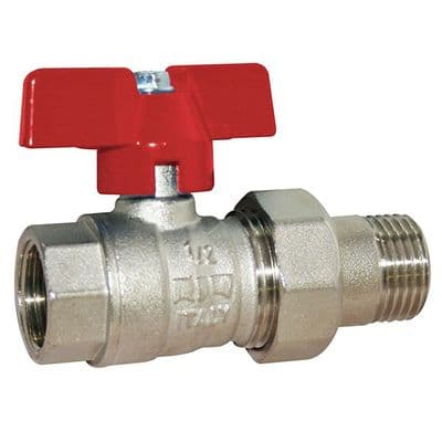 Brass Ball Valve  Male Union End  Red Butterfly Handle  WRAS Approved