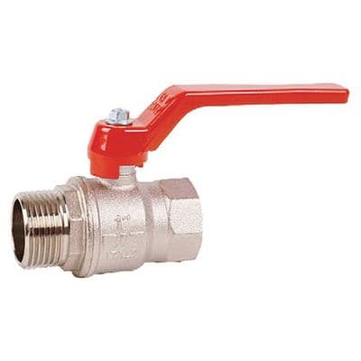Brass Ball Valve  Standard Pattern  Male x Female  Red Aluminium Lever  WRAS Approved