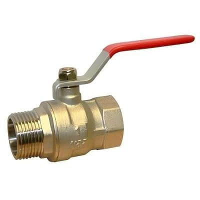 Brass Ball Valve  Standard Pattern  Male x Female  Red PVC Coated Steel Lever  WRAS Approved