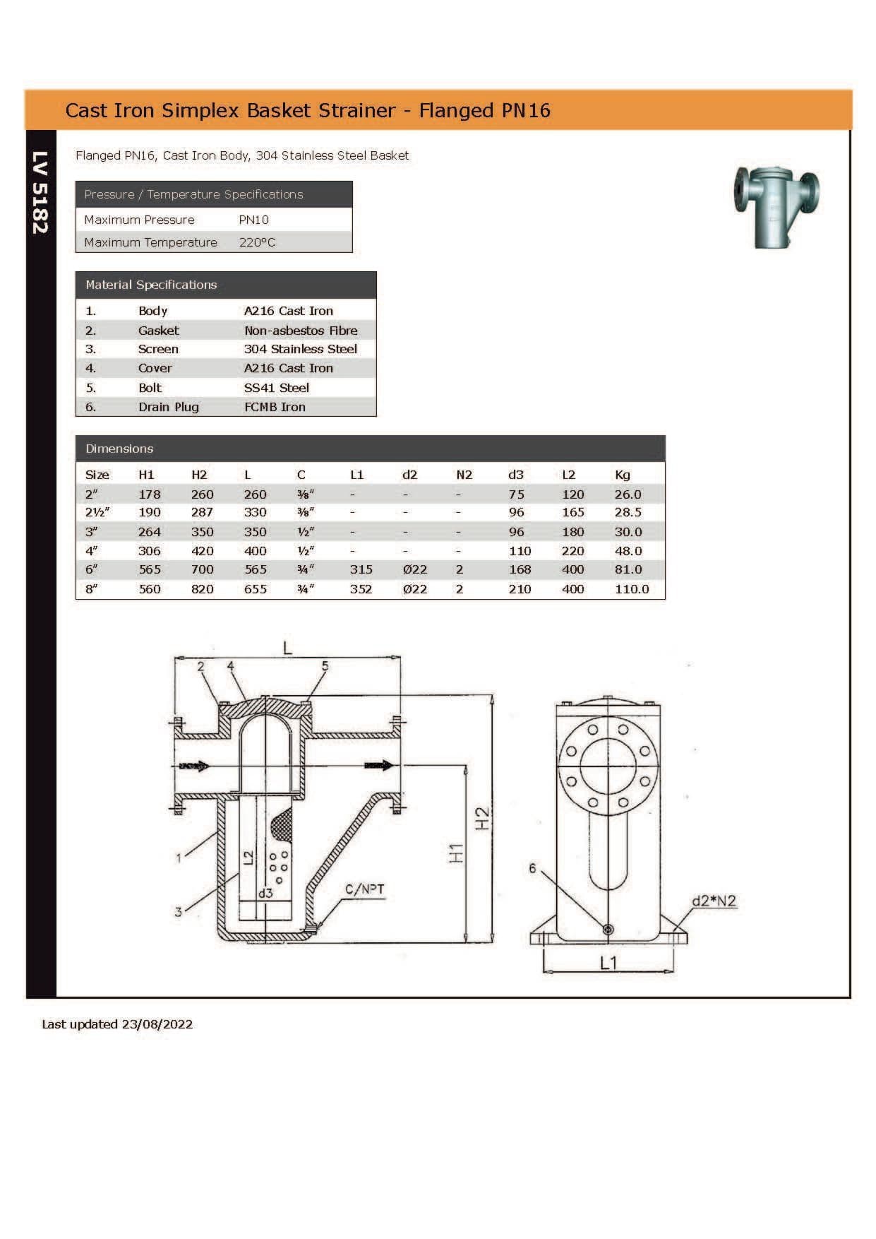 Cast Iron Duplex Basket Strainer Flanged PN16