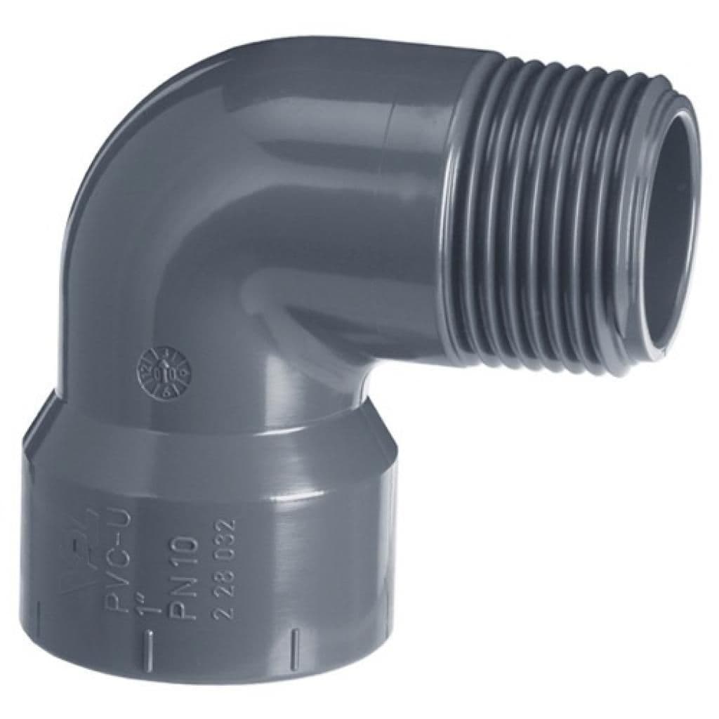 PVC 90 Degree Elbow - Male Thread One End Plain to Threaded BSP Metric ...