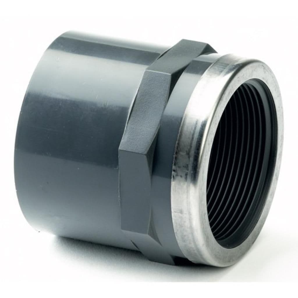 PVC Socket - SS Reinforced Plain to Threaded BSP Metric - All sizes