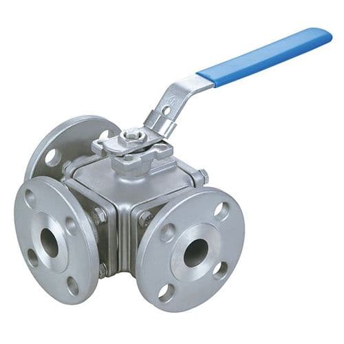 Stainless Steel 3 Way Ball Valve  PN16  L Port  ISO Top