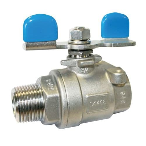 Stainless Steel Ball Valve  Two Piece  Male x Female  Butterfly Handle Operated